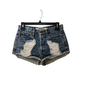 Brandy Melville Distressed Frayed Button Fly Jean Shorts Size 38 Mid Rise